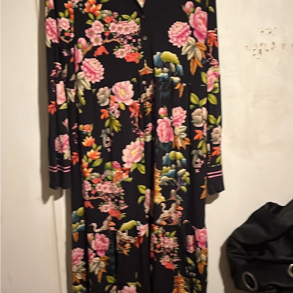 Johnny Was long sleeve, Floral Black Maxi Dress.